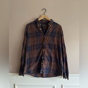 Slate & Stone Brown and Blue Plaid Casual Button Down Shirt